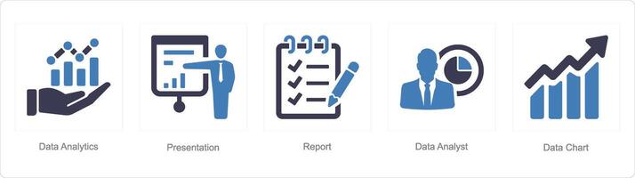 A set of 5 Data analysis icons as data analytics, presentation, report vector