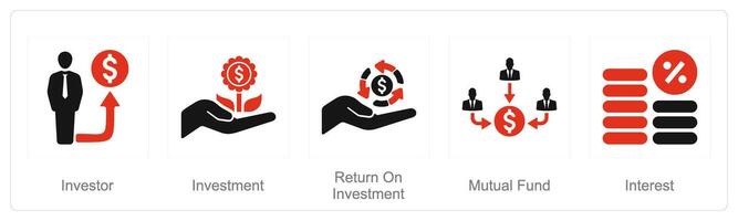 A set of 5 Investment icons as investor, investment, return on investment vector