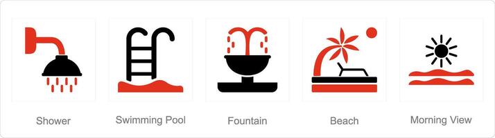 A set of 5 Mix icons as shower, swimming pool, fountain vector