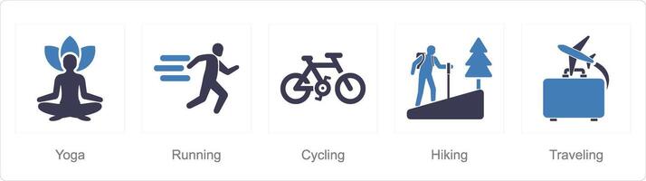 A set of 5 Hobby icons as yoga, running, cycling vector