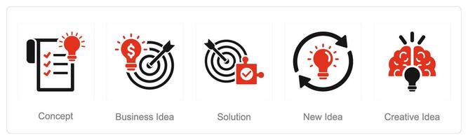 A set of 5 Idea icons as concept, business idea, solution vector