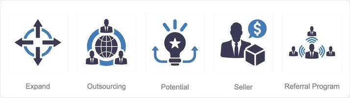 A set of 5 Increase Sale icons as expand, outsourcing, potential vector