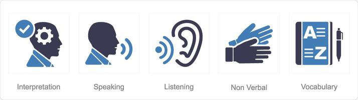 A set of 5 Language icons as interpretation, speaking, listening vector
