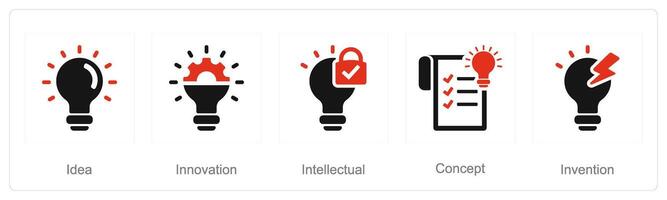 un conjunto de 5 5 intelectual propiedad íconos como idea, innovación, intelectual vector