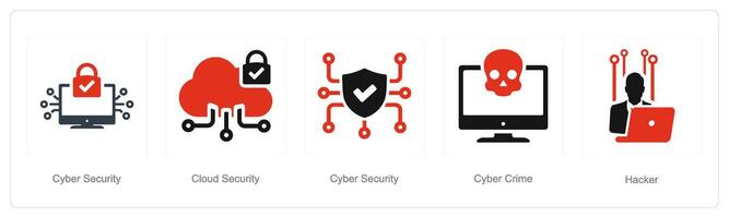 A set of 5 Cyber Security icons as cyber security, cloud security, cyber crime vector