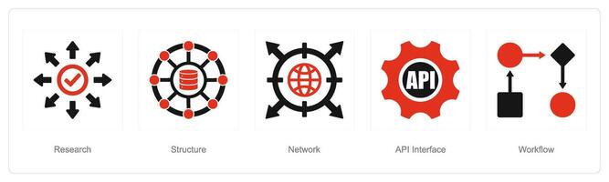 A set of 5 Data analysis icons as research, structure, network vector