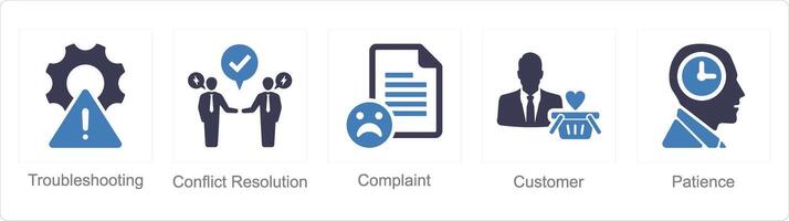 A set of 5 Customer service icons as troubleshooting, conflict resolution, complaint vector