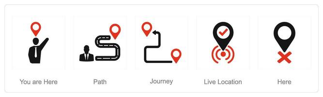 A set of 5 Location icons as you are here, path, journey vector