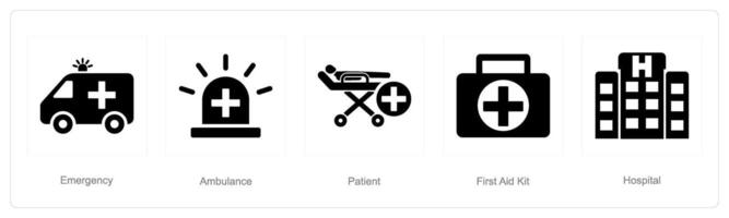 A set of 5 Emergency icons as emergency, ambulance, patient vector