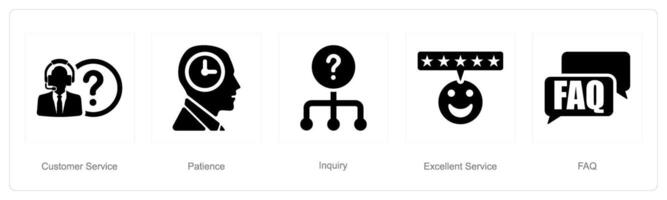 A set of 5 Customer service icons as customer service, patience, inquiry vector