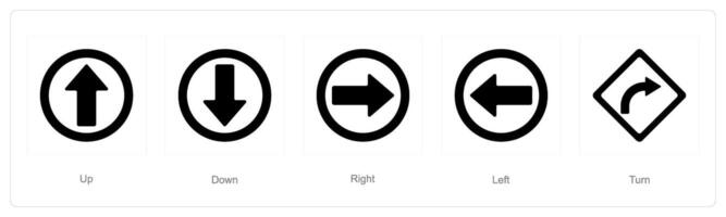 A set of 5 Direction icons as up, down, right vector