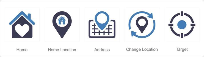 A set of 5 Location icons as home, home location, address vector