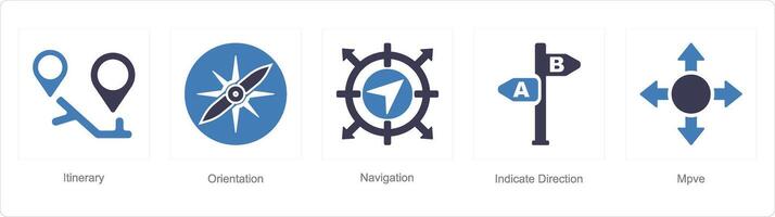 A set of 5 Direction icons as itinerary, orientation, navigation vector