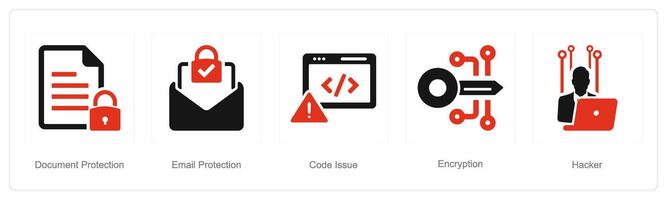 un conjunto de 5 5 ciber seguridad íconos como documento proteccion, correo electrónico proteccion, código problema vector