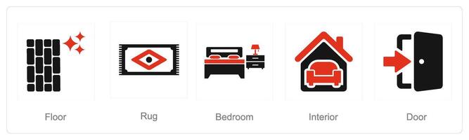 A set of 5 Home Interior icons as floor, rug, bedroom vector