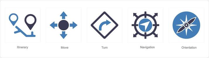 A set of 5 Direction icons as itinerary, move, turn vector