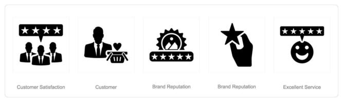 A set of 5 Customer service icons as customer satisfaction, customer, brand reputation vector