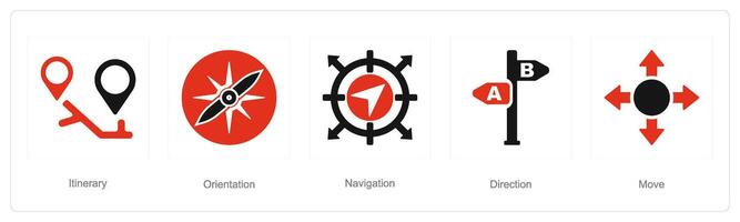 un conjunto de 5 5 dirección íconos como itinerario, orientación, navegación vector