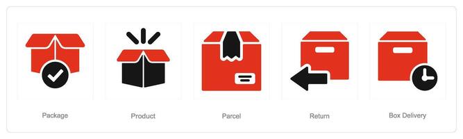 A set of 5 delivery icons as package, product, parcel vector