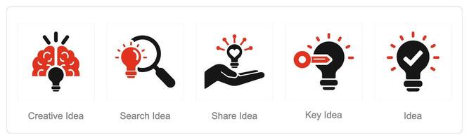 A set of 5 Idea icons as creative idea, search idea, share idea vector