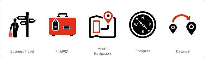 A set of 5 Mix icons as distance, compass, mobile navigation vector