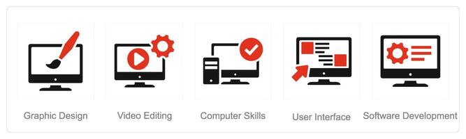 A set of 5 Hard Skills icons as graphic design, video editing, computer skills vector