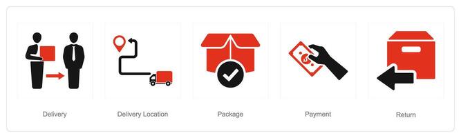 A set of 5 delivery icons as delivery, delivery location, package vector