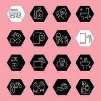 disinfection line icon set black and white vector