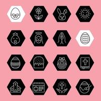 happy easter line icon set black and white vector