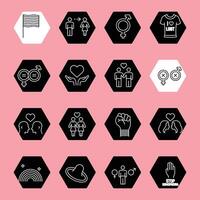 lgbt line icon set black and white vector