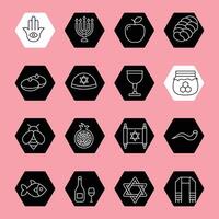 Rosh Nowruz Hashanah line icon set black and white vector