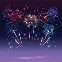 Brightly Colorful Fireworks on twilight background vector