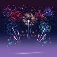 Brightly Colorful Fireworks on twilight background vector