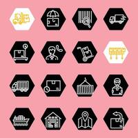 logistics shipping line icon set black and white vector