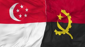 Singapore and Angola Flags Together Seamless Looping Background, Looped Bump Texture Cloth Waving Slow Motion, 3D Rendering video