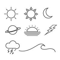 EIGHT VECTOR ICONS. CELESTIAL AND WEATHER BODIES IN THE STYLE OF BLACK LINES. GREAT FOR SYMBOL DESIGN ELEMENTS