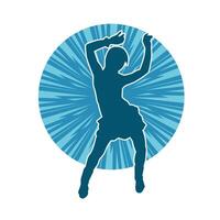 Silhouette of a female dancer wearing mini skirt in action pose. Silhouette of a slim woman dancing happily. vector