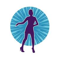 Silhouette of a female dancer wearing mini skirt in action pose. Silhouette of a slim woman dancing happily. vector