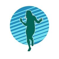 Silhouette of a female dancer in action pose. Silhouette of a woman dancing happily. vector