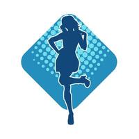 Silhouette of a female dancer wearing mini skirt in action pose. Silhouette of a slim woman dancing happily. vector