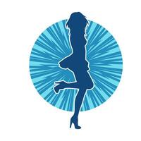 Silhouette of a female dancer wearing mini skirt in action pose. Silhouette of a slim woman dancing happily. vector