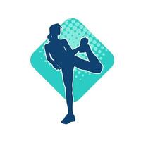 Silhouette of a slim sporty woman doing pilates exercise. Silhouette of a sporty female doing physical exercise. vector