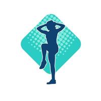 Silhouette of a slim sporty woman doing pilates exercise. Silhouette of a sporty female doing physical exercise. vector