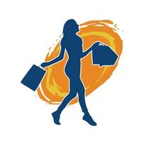 Silhouette of a slim young woman carrying shopping bags. vector