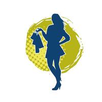 Silhouette of a slim young woman carrying shopping bags. vector