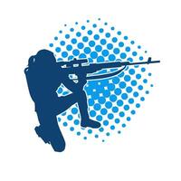 Silhouette of a female shooter firing with sniper long barrel rifle gun weapon vector