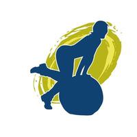 silueta de un Delgado deportivo mujer haciendo pilates ejercicio utilizando gimnasio pelota. silueta de un deportivo hembra haciendo físico ejercicio utilizando aptitud pelota. vector