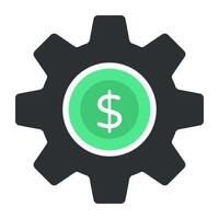 Dollar inside gear, flat design of money management vector