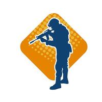 Silhouette of a male soldier carrying machine gun weapon. Silhouette of a sniper shooter in action. vector