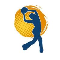 Silhouette of a slim sporty woman doing pilates exercise using gym ball. Silhouette of a sporty female doing physical exercise using fitness ball. vector